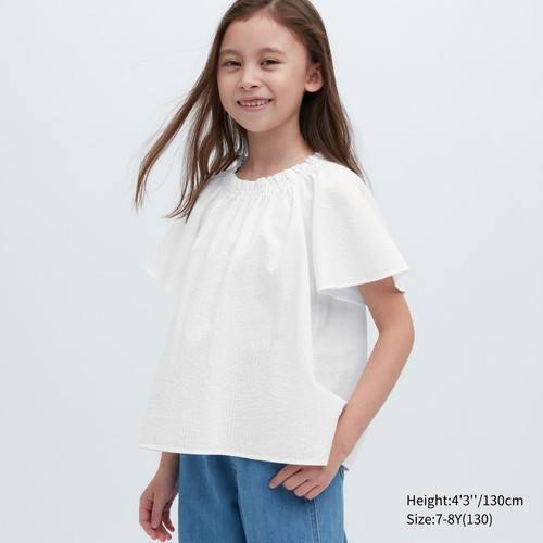 Блузка с короткими рукавами из 100% хлопка для девочек Белого цвета