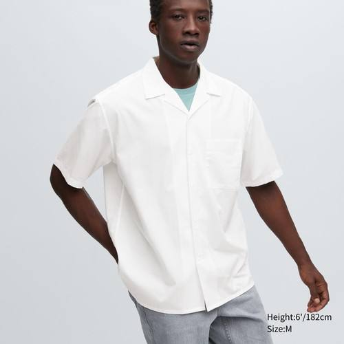 Повседневная рубашка из хлопчатобумажной смеси с короткими рукавами (открытый воротник) Белого цвета
