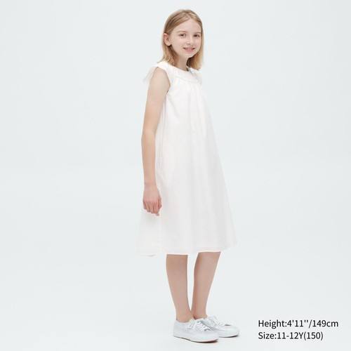 Платье с короткими рукавами, присборенное на присоске для девочек Белого цвета