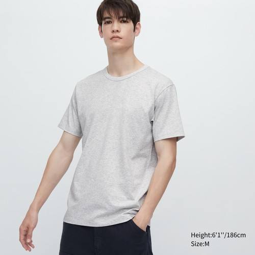 Хлопчатобумажная футболка с круглым вырезом и короткими рукавами AIRism Серая