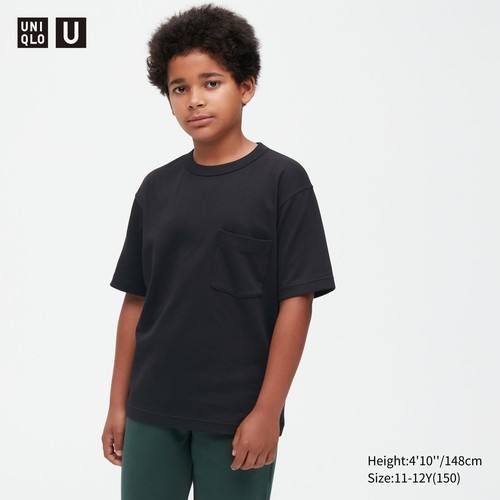 Детская хлопчатобумажная футболка с круглым вырезом Uniqlo U AIRism (сезон 2021) Черный
