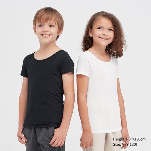 Детская футболка из хлопчатобумажной смеси AIRism с круглым вырезом и короткими рукавами Черный