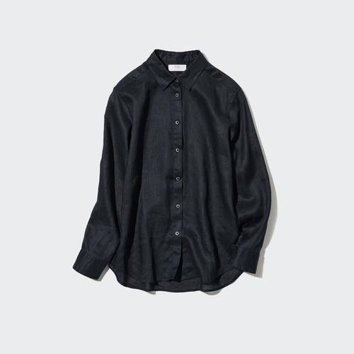 Рубашка с длинными рукавами из 100% льна премиум-класса Черный