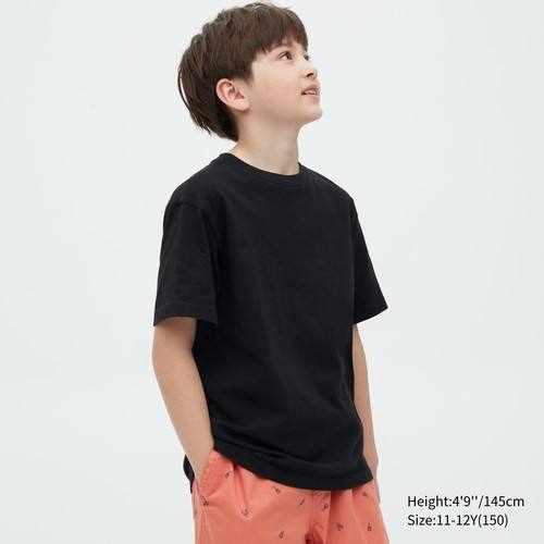 Детская хлопчатобумажная футболка с круглым вырезом и короткими рукавами Черный