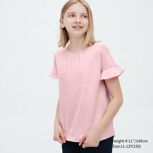 Хлопчатобумажная футболка с оборками для девочек AIRism Розовая