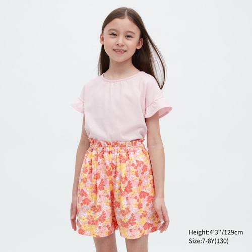Легкие шорты из льняной смеси с цветочным принтом для девочек Розовая