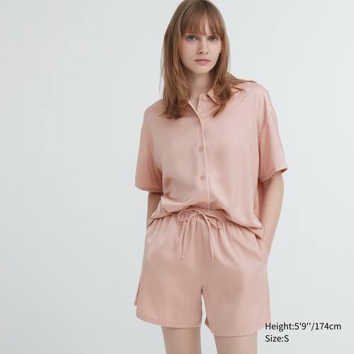 Атласная пижама (с коротким рукавом) Розовая