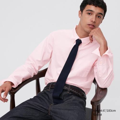 Приталенная Оксфордская рубашка (Воротник на пуговицах) Розовая