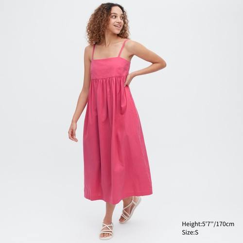 Платье-камзол со сборкой из льняной смеси Розовая