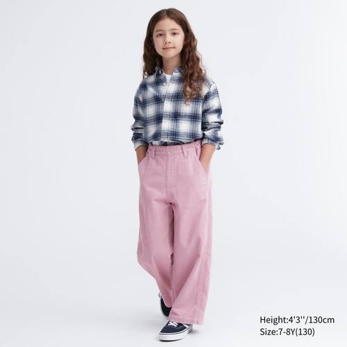Вельветовые широкие брюки прямого кроя для девочек Розовая
