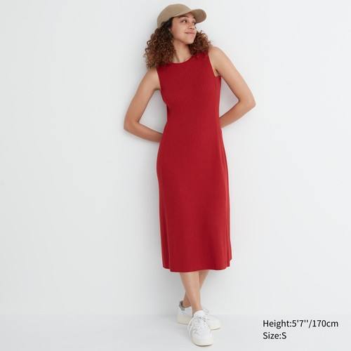 Трикотажное платье без рукавов из хлопчатобумажной смеси Красная