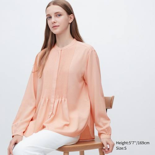 Вискозная блузка с длинными рукавами, приколотая булавками Светло-оранжевая