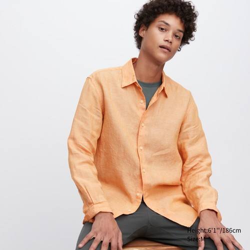 100% Льняная рубашка премиум-класса Regular Fit (обычный воротник) Оранжевая