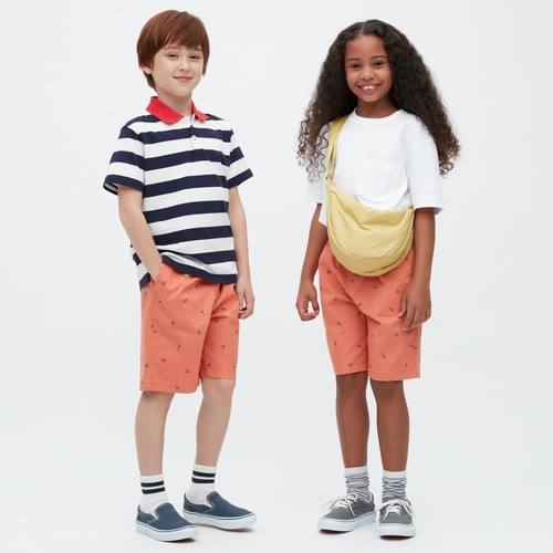Легкие шорты из хлопка с эластичным принтом для детей Оранжевая