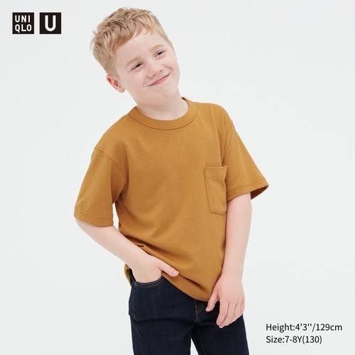 Детская хлопчатобумажная футболка с круглым вырезом и короткими рукавами Uniqlo U AIRism Оранжевая