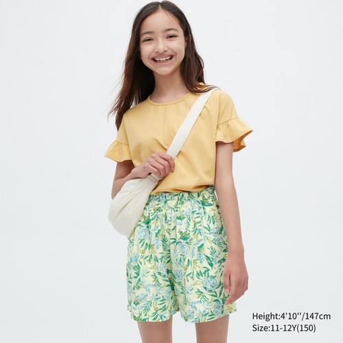 Легкие шорты из льняной смеси с цветочным принтом для девочек Кремовая