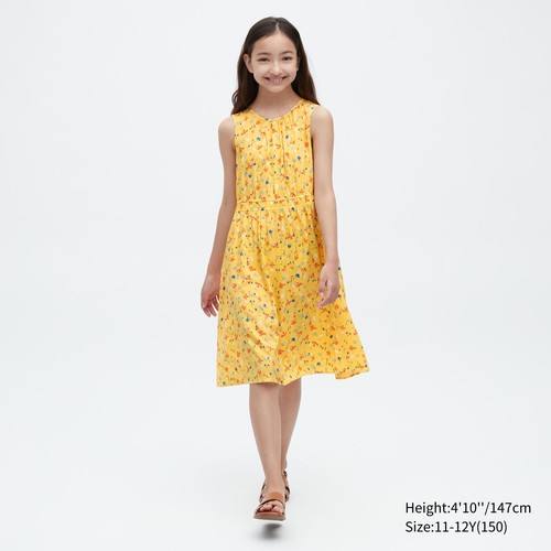 Платье без рукавов из вискозы с цветочным принтом для девочек Желтая