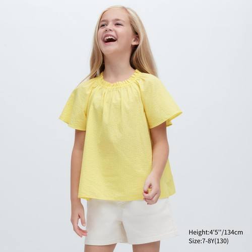 Блузка с короткими рукавами из 100% хлопка для девочек Желтая