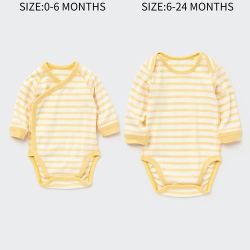 Боди для новорожденных из 100% хлопка в полоску с длинными рукавами Желтая