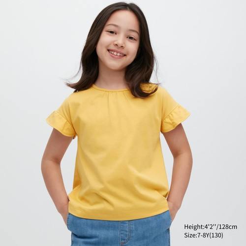 Хлопчатобумажная футболка с оборками для девочек AIRism Желтая