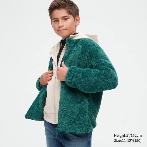 Детская пушистая флисовая куртка на молнии Зеленая