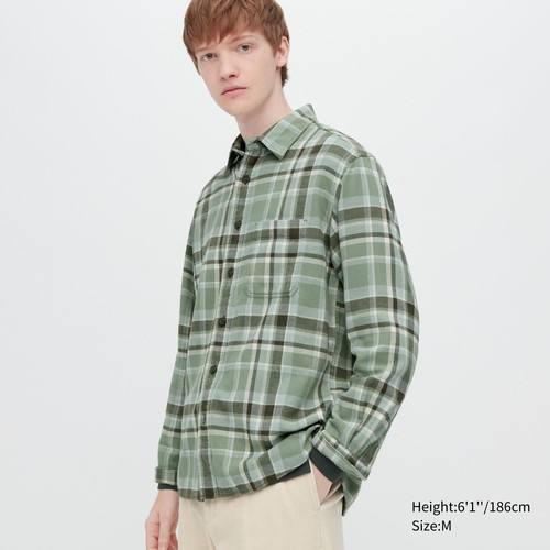 Фланелевая клетчатая рубашка обычного покроя (обычный воротник) Зеленая