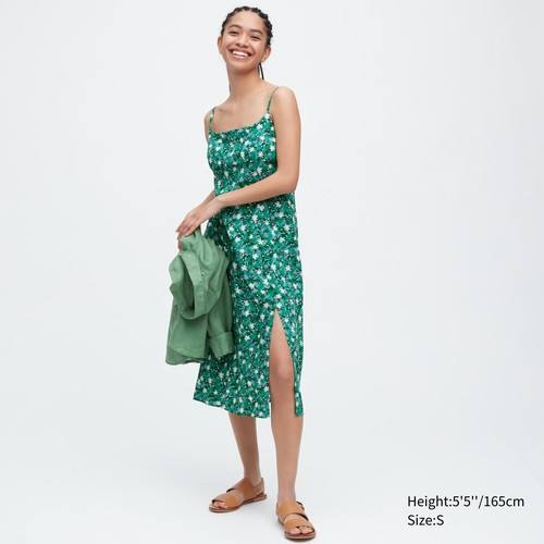 Платье-камзол с принтом и разрезом спереди Зеленая