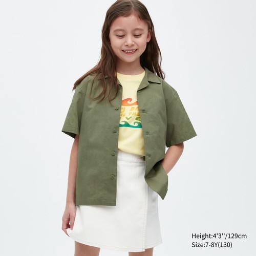 Детская рубашка из 100% хлопка с открытым воротом и короткими рукавами Оливковая