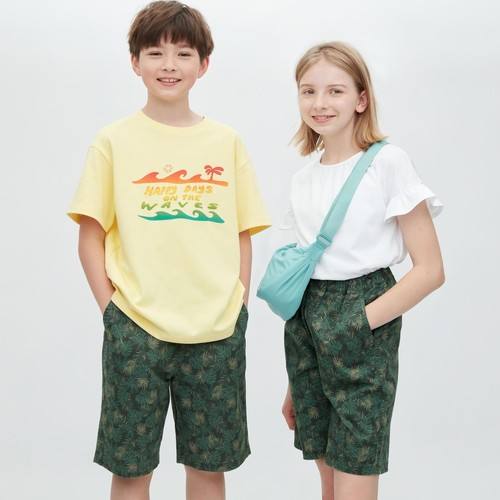 Легкие шорты из хлопка с эластичным принтом для детей Темно-Зеленая