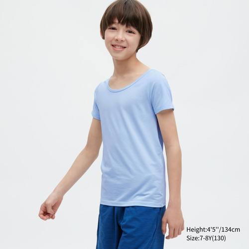 Детская хлопчатобумажная футболка AIRism с круглым вырезом Светло-голубая