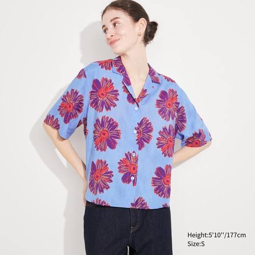 Цветочная коллекция Энди Уорхола, рубашка с открытым воротом и короткими рукавами с принтом Синяя