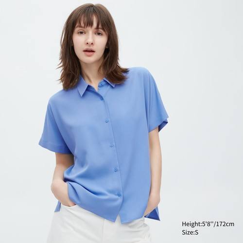 Вискозная блузка с короткими рукавами Синяя