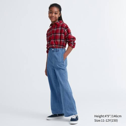 Широкие джинсы с прямыми штанинами для девочек Синяя