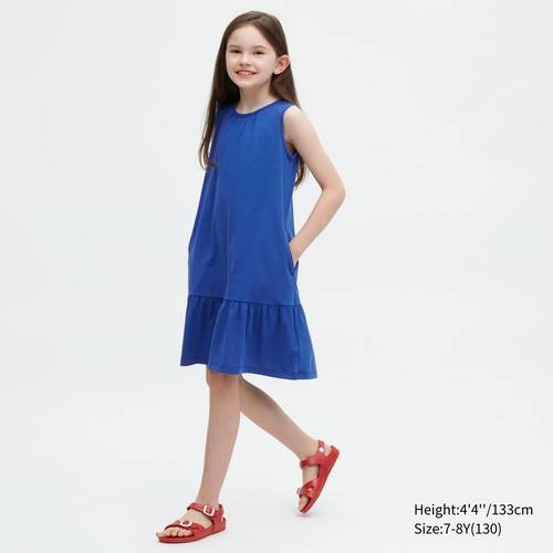 Воздушное хлопчатобумажное платье без рукавов с оборками для девочек Синяя