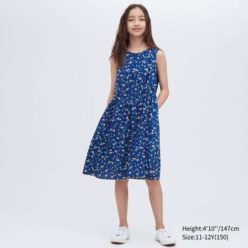 Платье без рукавов из вискозы с цветочным принтом для девочек Синяя