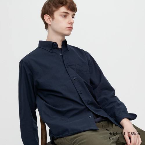 Оксфордская рубашка Обычного покроя (Воротник на пуговицах) Темно-синего цвета
