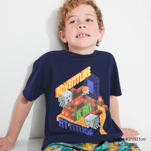 Детская футболка с графическим изображением Minecraft UT Темно-синего цвета