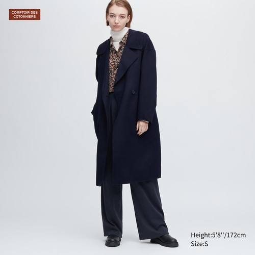 Длинное шерстяное пальто Comptoir des Cotonniers Темно-синего цвета