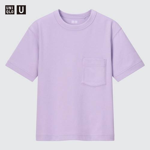 Детская хлопчатобумажная футболка с круглым вырезом и короткими рукавами Uniqlo U AIRism Фиолетовая