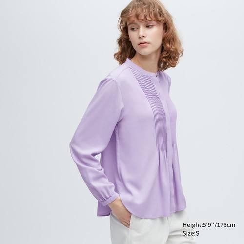 Вискозная блузка с длинными рукавами, приколотая булавками Фиолетовая