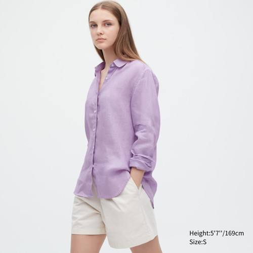 Рубашка из 100% льна премиум-класса Фиолетовая