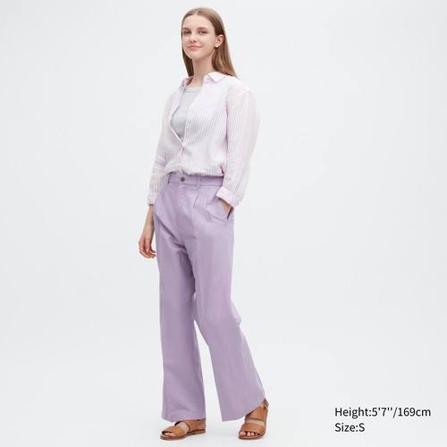 Плиссированные широкие брюки из льняной смеси Фиолетовая