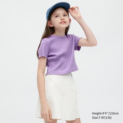 Укороченная футболка в рубчик для девочек Фиолетовая