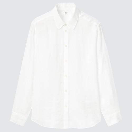 Рубашка с длинными рукавами из 100% льна премиум-класса Белого цвета