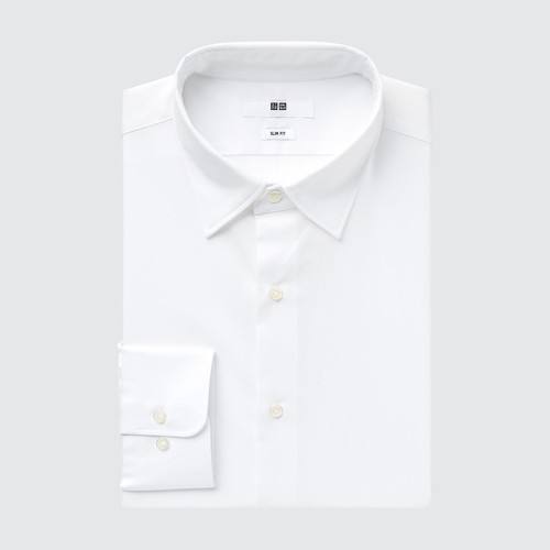 Легкая в Уходе Рубашка из хлопчатобумажной ткани Стрейч Slim Fit (Обычный Воротник) Белого цвета