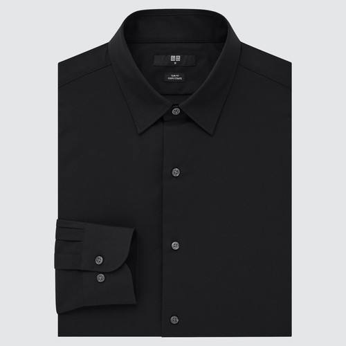 Легкая в Уходе Рубашка из хлопчатобумажной ткани Стрейч Slim Fit (Обычный Воротник) Черный