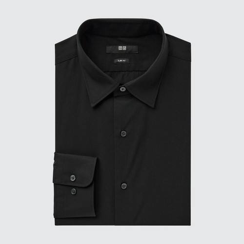 Легкая в Уходе Рубашка из хлопчатобумажной ткани Стрейч Slim Fit (Обычный Воротник) Черный