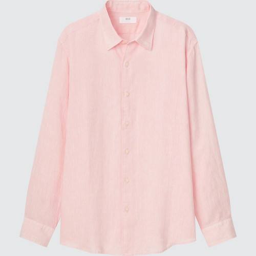100% Льняная рубашка премиум-класса Regular Fit (обычный воротник) Розовая