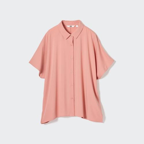 Вискозная блузка с короткими рукавами Розовая