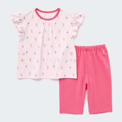 Пижама с короткими рукавами и принтом СУХОГО мороженого для малышей Розовая